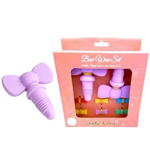 Wine Stopper & Charms Set - Silicone Bows - Great Gift NWT